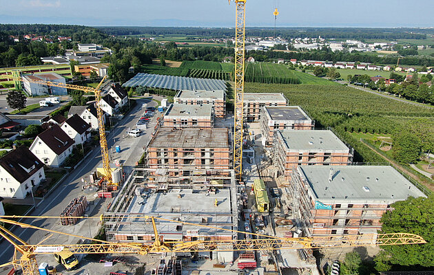 Ein Foto einer Baustelle eines gesamten Wohngebietes in Tettnang